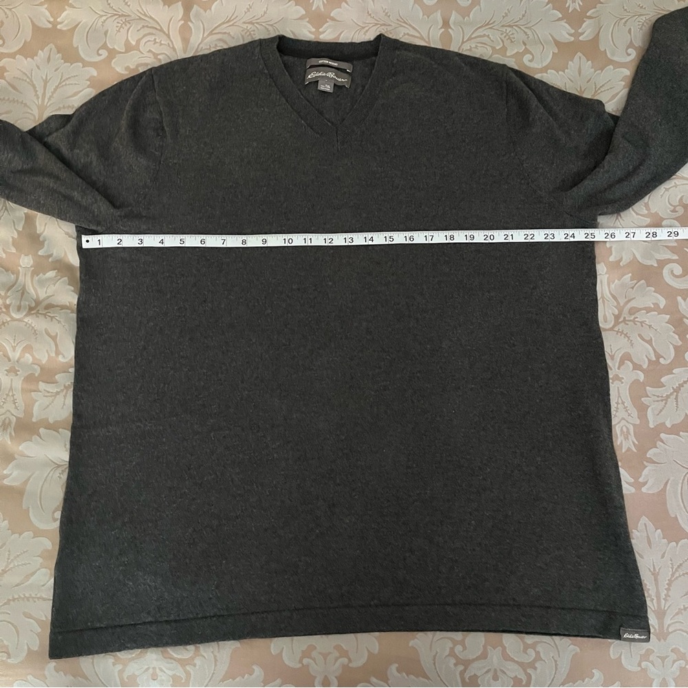 Eddie Bauer Sweater Mens XLT Cotton Merino Wool Gray Vneck Classic Preppy - Picture 8 of 10